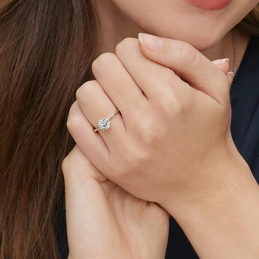 Petite Secret Halo Diamond Ring in 18K Yellow Gold