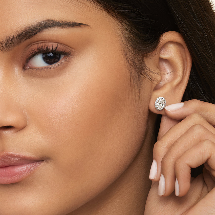 Oval Cut Lab Grown Diamond Halo Stud Earrings