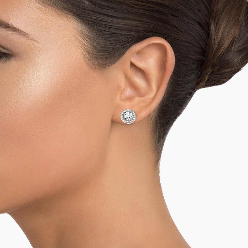 Round Cut Lab Grown Diamond Halo Stud Earrings