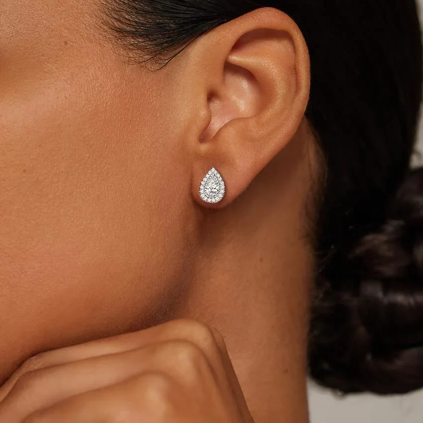 Pear Cut Lab Grown Diamond Halo Stud Earrings