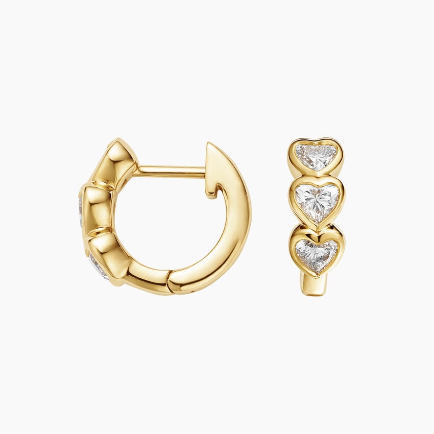 Bezel Heart Shaped Lab Diamond Huggie Hoop Earrings (5/8 ct. tw.) in 18K Yellow Gold