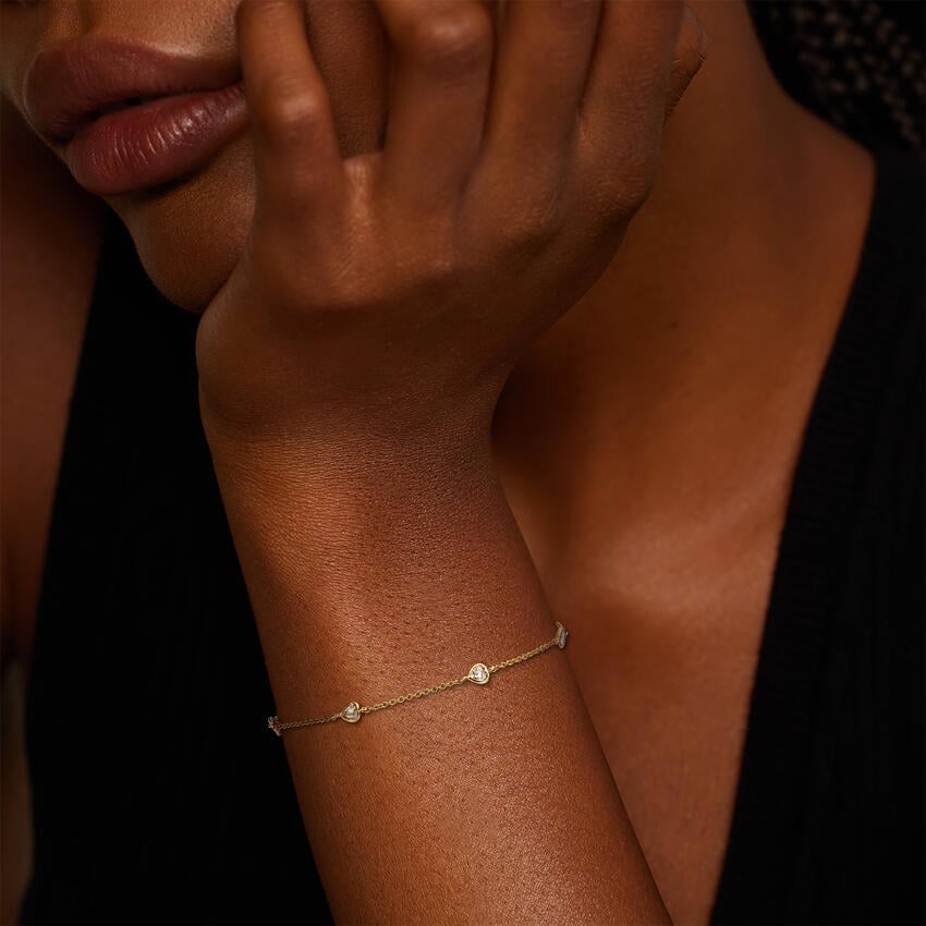 Bezel Heart Shaped Lab Diamond Station Bracelet (1/2 ct. tw.) in 18K Yellow Gold