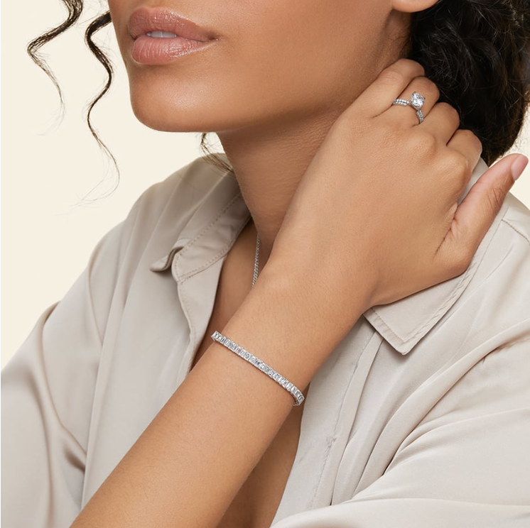 Emerald Lab Diamond Tennis Bracelet in 18k White Gold